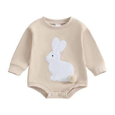 Easter Bunny Long Sleeve Baby Romper Beige 0-3 M