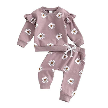 Long Sleeve Daisy Ruffles Baby Set Purple 3-6 M