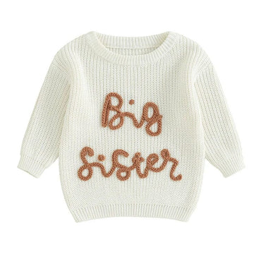 Big Sister Knitted Toddler Sweater White 12-18 M