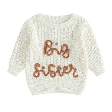 Big Sister Knitted Toddler Sweater White 12-18 M