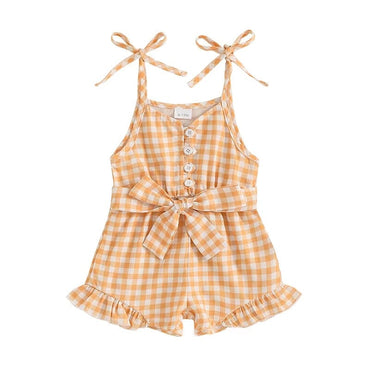Sleeveless Checkered Ruffles Toddler Romper Yellow 12-18 M