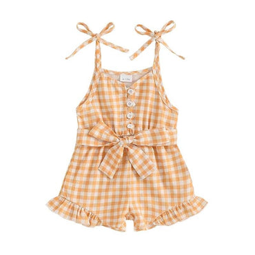 Sleeveless Checkered Ruffles Toddler Romper Yellow 12-18 M
