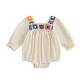Long Sleeve Boho Crochet Floral Baby Romper