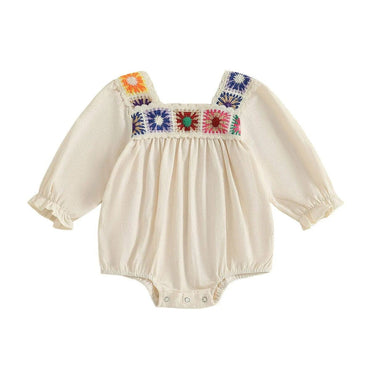 Long Sleeve Boho Crochet Floral Baby Romper