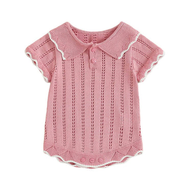 Short Sleeve Pink Knitted Baby Romper