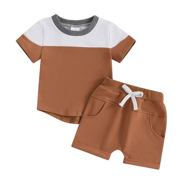 Short Sleeve Solid Shorts Baby Set Brown 3-6 M