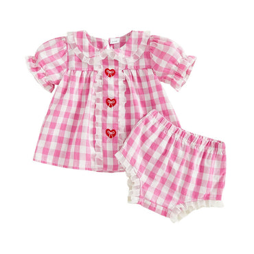 Short Sleeve Valentine's Day Plaid Toddler Set