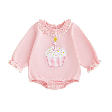 Long Sleeve Birthday Cupcake Baby Bodysuit Pink 9-12 M