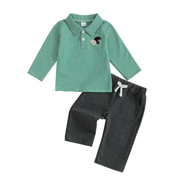 Long Sleeve Striped Collar Football Toddler Set Green 9-12 M