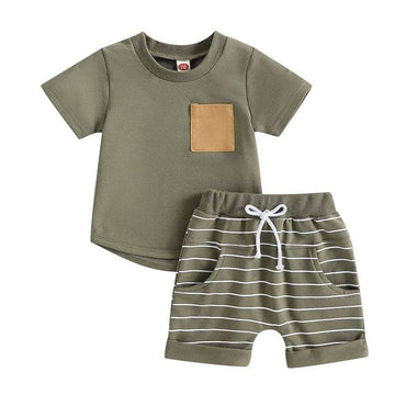 Short Sleeve Striped Shorts Toddler Set Green 3-6 M