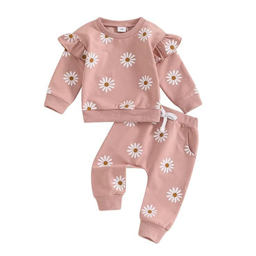 Long Sleeve Daisy Ruffles Baby Set Pink 3-6 M