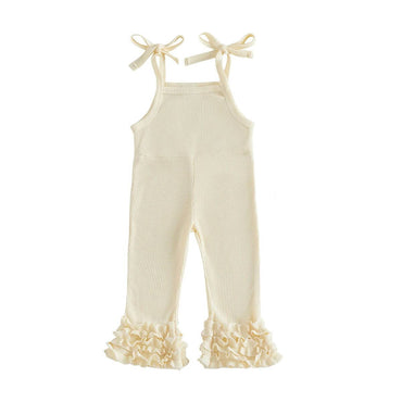 Solid Tie Strap Ruffled Toddler Jumpsuit Beige 9-12 M