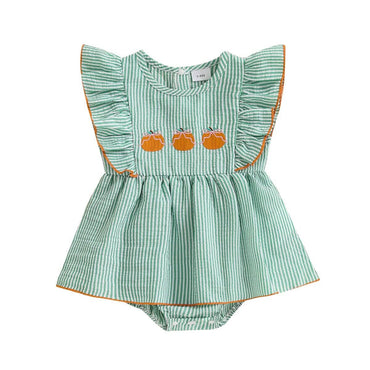 Fly Sleeve Halloween Striped Baby Romper Green 0-3 M