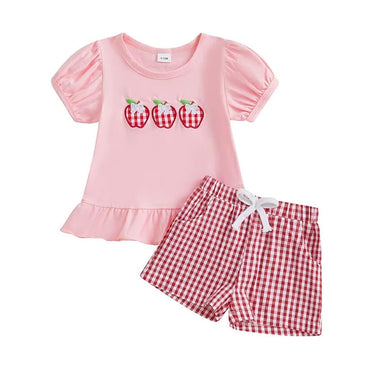 Puff Sleeve Plaid Apple Toddler Set