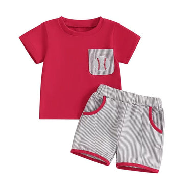 Short Sleeve Red Baseball Baby Set