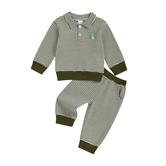 Long Sleeve Striped Collar Duck Baby Set