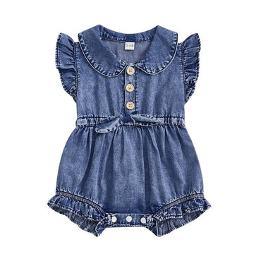 Fly Sleeve Denim Baby Romper