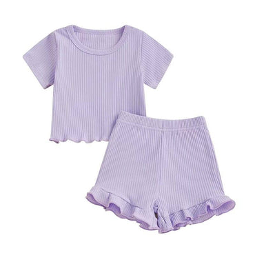 Short Sleeve Solid Ribbed Toddler Set Purple 9-12 M