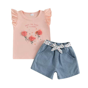 Flowers Denim Shorts Toddler Set