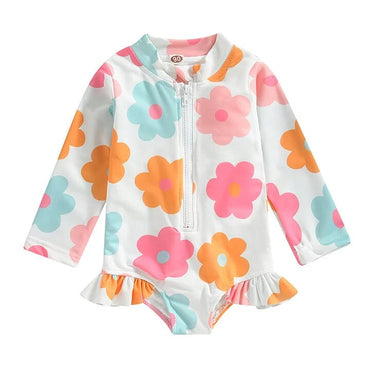Long Sleeve Floral Zipper Toddler Swimsuit   