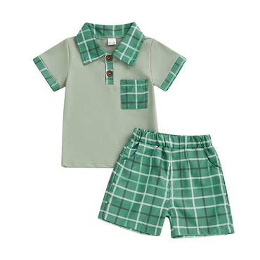 Short Sleeve Green Plaid Toddler Set