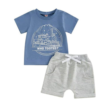 Short Sleeve Train Solid Shorts Baby Set