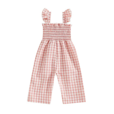 Smocked Checkered Toddler Jumpsuit Pink 9-12 M