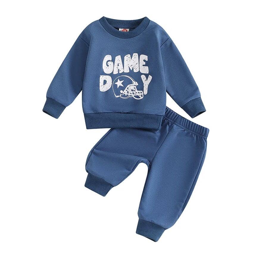 Baby Boy Long Sleeve Blue Game Day 2-Piece Jogger Set – The Trendy