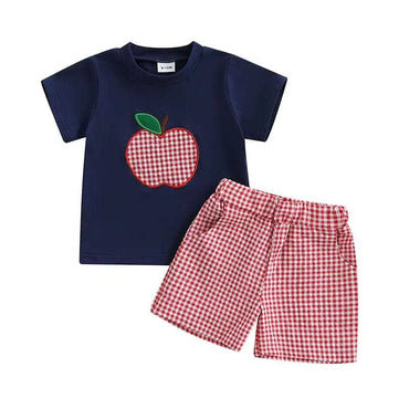 Short Sleeve Plaid Apple Toddler Set