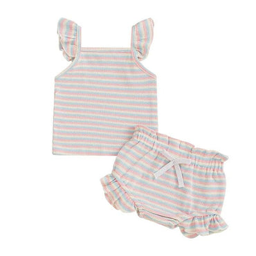 Fly Sleeve Striped Baby Set Pink 0-3 M