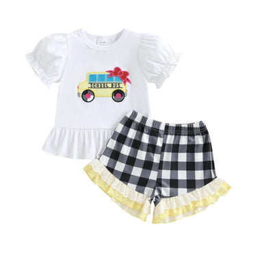 School Bus Checkered Shorts Toddler Set