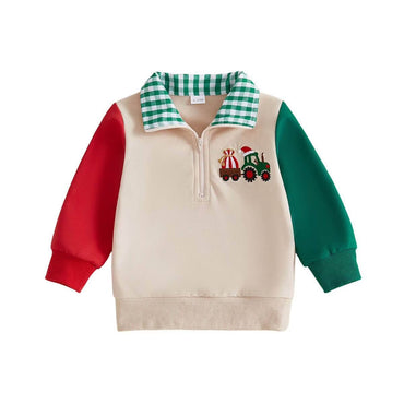 Christmas Gingham Collar Toddler Sweatshirt sweatshirt The Trendy Toddlers Beige 9-12 M