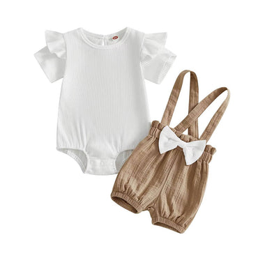 Short Sleeve Bowknot Suspender Baby Set