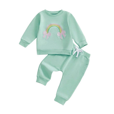 Long Sleeve Rainbow Bows Baby Set Green 3-6 M