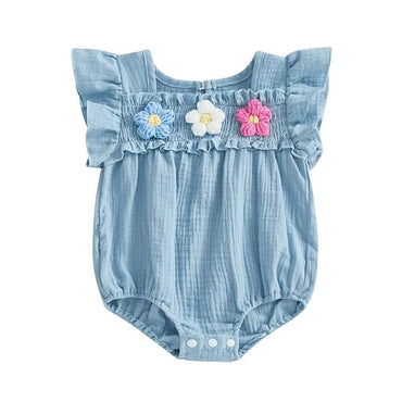 Fly Sleeve Flowers Ruffle Baby Romper Blue 0-3 M