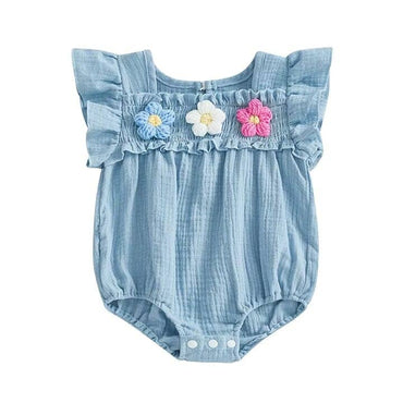 Fly Sleeve Flowers Ruffle Baby Romper Blue 0-3 M