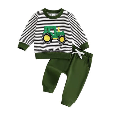 Long Sleeve Striped Tractor Baby Set