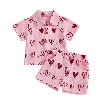 Short Sleeve Pink Valentine’s Day Baby Set