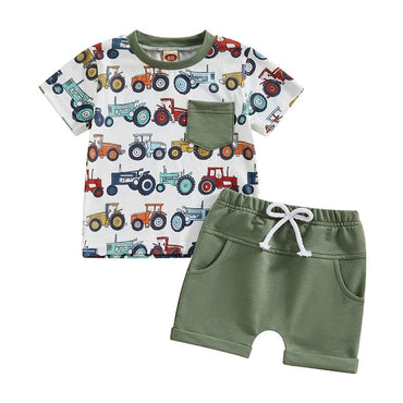 Tractors Solid Shorts Baby Set