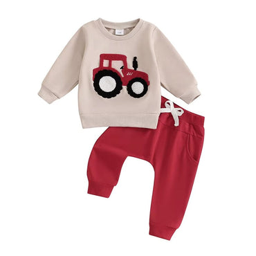 Long Sleeve Tractor Baby Set Red 3-6 M