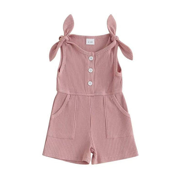 Solid Sleeveless Ribbed Toddler Romper Pink 9-12 M