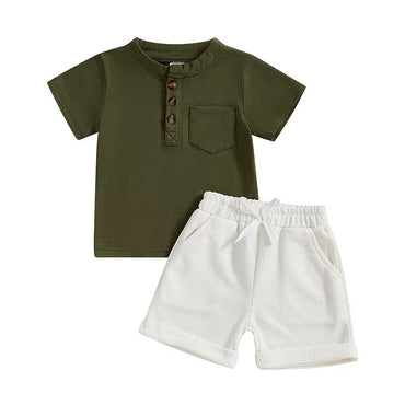Short Sleeve Solid Shorts Toddler Set Green 9-12 M