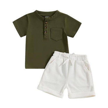 Short Sleeve Solid Shorts Toddler Set Green 9-12 M