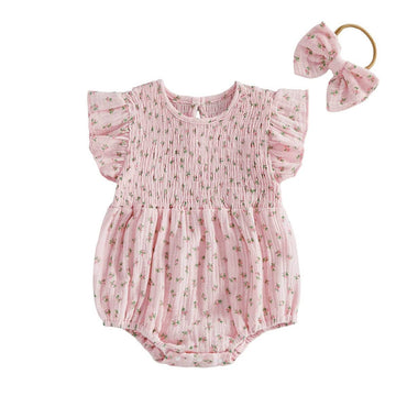 Fly Sleeve Floral Baby Romper Pink 0-3 M