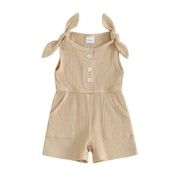 Solid Sleeveless Ribbed Toddler Romper Beige 9-12 M