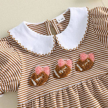 Puff Sleeve Football Collar Striped Baby Romper Rompers The Trendy Toddlers