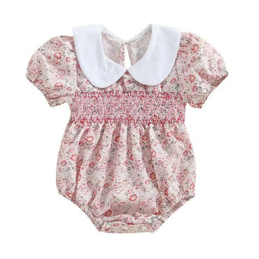 Short Sleeve Floral Collar Baby Romper Pink 0-3 M