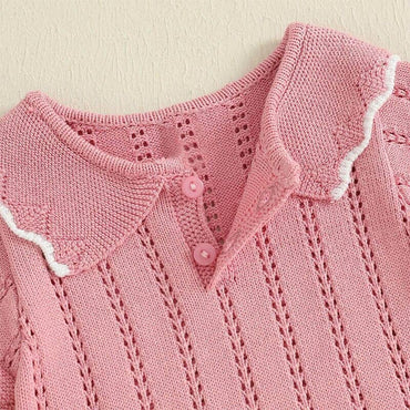 Short Sleeve Pink Knitted Baby Romper