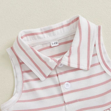 Sleeveless Striped Collar Golf Baby Romper