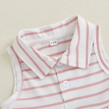 Sleeveless Striped Collar Golf Baby Romper